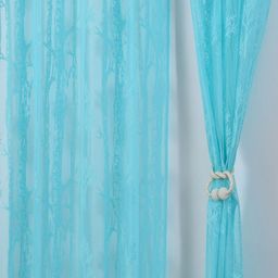 Aura Turquoise Blue Set of 2 Floral Sheer Window Curtain-43