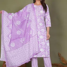 SARAI CREATIONS Women Floral Printed Sequence Pure Cotton Kurta with Trousers & Dupatta-picture-40