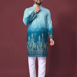 LADY BERRY Men Floral Printed Sequinned Shadow Work Kurta-picture-8