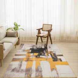 HOMEMONDE Yellow Striped Anti-Skid Polyester Carpet-14