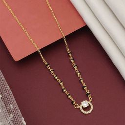 ABDESIGNS Gold-Plated Diamond Stones Studded and Beaded Mangalsutra-24