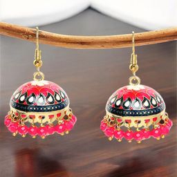 Anouk Artificial Beads Beaded Meenakari Dome Shaped Jhumkas-23