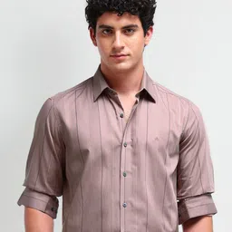 Arrow New York Men Comfort Spread Collar Vertical Striped Cotton Slim Fit Formal Shirt-picture-15