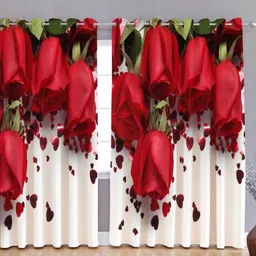 BELLA TRUE White And Pink 2 Pieces Floral Printed Regular Window Curtains-image-66