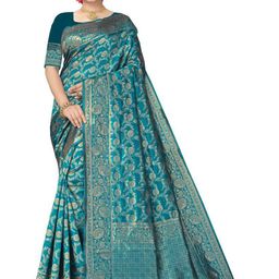 WEAREZEE Woven Design Zari Banarasi Saree With Unstitched Blouse Piece-picture-57