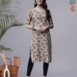 HERE&NOW Selection Of 3 Floral Printed Round Neck Straight Kurtas-image-52