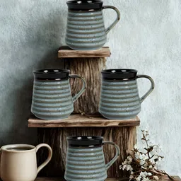 Unravel India Green & Black Handcrafted and Hand Painted Solid Ceramic Matte Mugs Set of Cups and Mugs-37