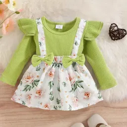 Hikuj Kids Girls Green Floral Print Balloon Dress-picture-51