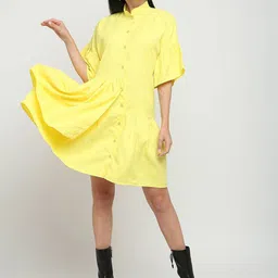 15 BUTTONS Women Crepe Above Knee Shirt Dress-image-92