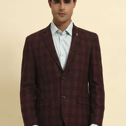 Cantabil Smart Fit Checked Notched Lapel Long Sleeve Single Breasted Blazer-picture-13