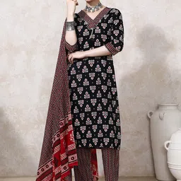 Moara Women Floral Printed Regular Straight Thread Work Knee Length Kurta Set-picture-28