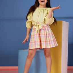 Budding Bees Girls Round Neck Pure Cotton Top With Skirt-image-73