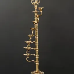 Exotic India Gold Toned Brass Eight Wicks Designer Lamp-image-41