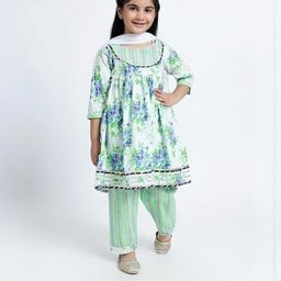 Little Dreams Baby Girls Floral Printed Pure Cotton Kurta Set with Dupatta-image-68