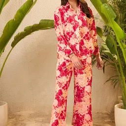 IMANA Floral Printed Pure Cotton Shirt Collared Shirt With Trousers Co-Ords-image-42