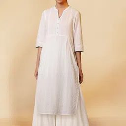 AURELIA Striped Mandarin Collar Straight Kurta With Palazzos-51