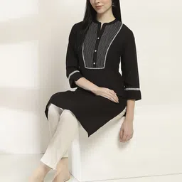Rangriti Embellished Yoke Design Mandarin Collar Thread Work Straight Kurta-39