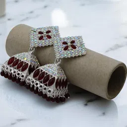 De-Ultimate Silver-Plated Rhinestone Studded Jhumkas Earrings-54