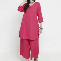 aayusika V-Neck Three-Quarter Sleeves Pure Cotton Tunic With Palazzos-31