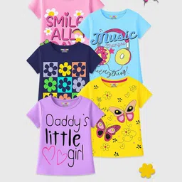 KUCHIPOO Girls Pack Of 5 Printed Cotton T-shirt-picture-47