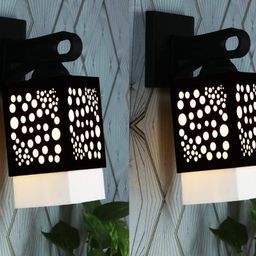 Gojeeva Black & White 2 Pieces Textured Wooden Square Shaped Wall Lamps-picture-32