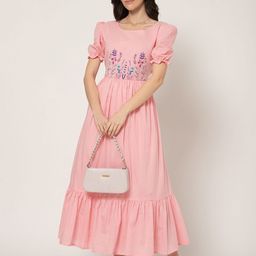 Bhavika Embroidered Puff Sleeve Cotton Dress-image-15