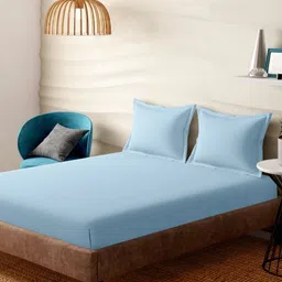 Portico Blue 400 TC Bedsheet with 2 Pillow Covers-image-42