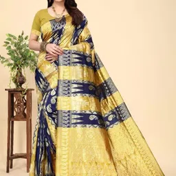 Kevami Fashion Woven Design Zari Kanjeevaram Saree With Unstitched Blouse Piece-picture-5