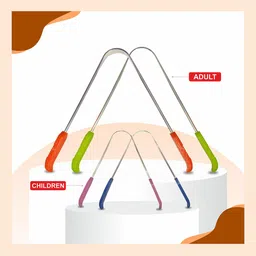 Nurpi Set Of 4 Steel Brass Long Handle Tongue Cleaner For Oral Care-15