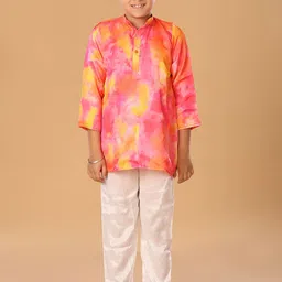 The Mini Trunk Boys Abstract Tie & Dyed Band Collar Straight Kurta With Trousers-picture-43