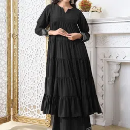 Inddus A-Line Tiered Gotta Patti Kurta With Palazzo-image-84