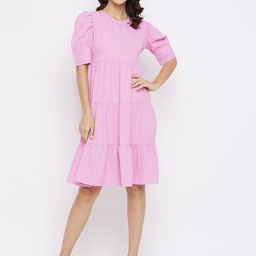 Chemistry Puff Sleeve Crepe A-Line Dress-image-78