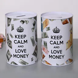 MARKET99 White & Black 2 Pieces Printed Metal Piggy Banks-21