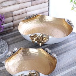Amaya Decors Set of 2 White & Gold-Toned Rose Decorative Urli Bowl Candle Holders-image-67