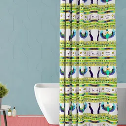 ArtzFolio White & Green Printed Waterproof Polyester Shower Curtain-image-4