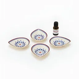 Fabindia Falak 4 Pieces Blue & White Printed Ceramic Diya Gift Set-53