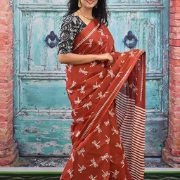 Craft Musium Pure Cotton Jaipuri Block Print Saree-image-20