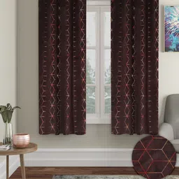 Aura Brown 2 Pcs Geometric Velvet Blackout Window Curtain-picture-16