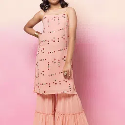 Miss Indya Girls Embroidered Regular Mirror Work Kurta with Trousers-picture-21