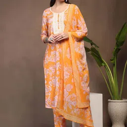 Sangria Floral PrintedStraight Kurta & Trousers With Dupatta-image-43