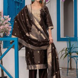 Twika Women Ethnic Motifs Woven Design Kurta with Trousers & Dupatta-image-15