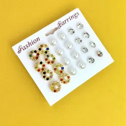 Honbon Set of 12 & Multi Plastic Artificial Stones & Beads Earrings-picture-26