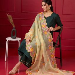 Dupatta Bazaar Floral Embroidered Threda Work Kota Doria Dupatta-21
