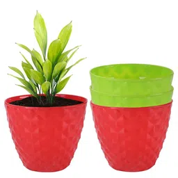 Kuber Industries Red & Blue 4 Pieces Diamond Pattern Flower Pots for Garden image 4