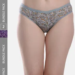 StyFun Women Pack Of 2 Printed Anti-Microbial Hipster Briefs LS_Flower_Panty_GreyPurple-picture-35