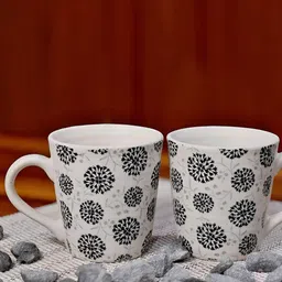 Unravel India White & Black 2 Pieces Printed Ceramic Matte Mugs-image-99