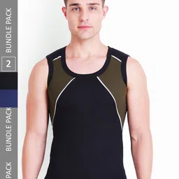 T.T. Men Pack Of 2 Titanic Designer Pure Cotton Colourblocked Sports Gym Vests-image-55