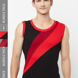 T.T. Titanic Designer Pack Of 2 Colourblocked Pure Cotton Gym Vests-image-63