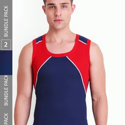 T.T. Men Pack Of 2 Titanic Designer Pure Cotton Colourblocked Gym Vests-image-54