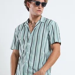 THE BEETEL HOUSE Men Vertical Striped Cuban Collar Casual Shirt-image-21